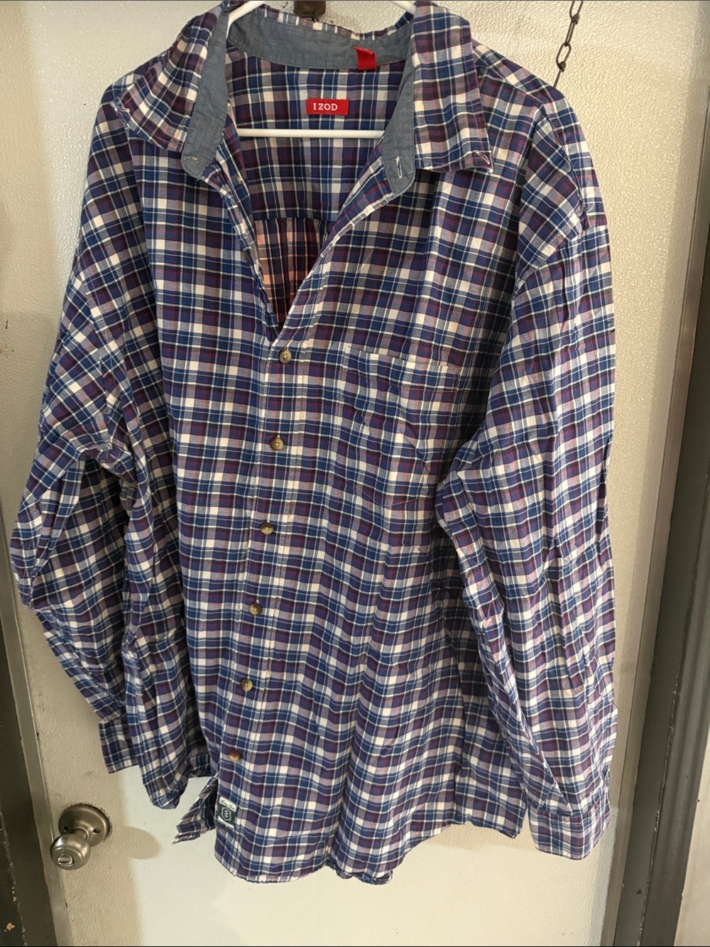 Izod Navy and White Plaid Button-Down Shirt
